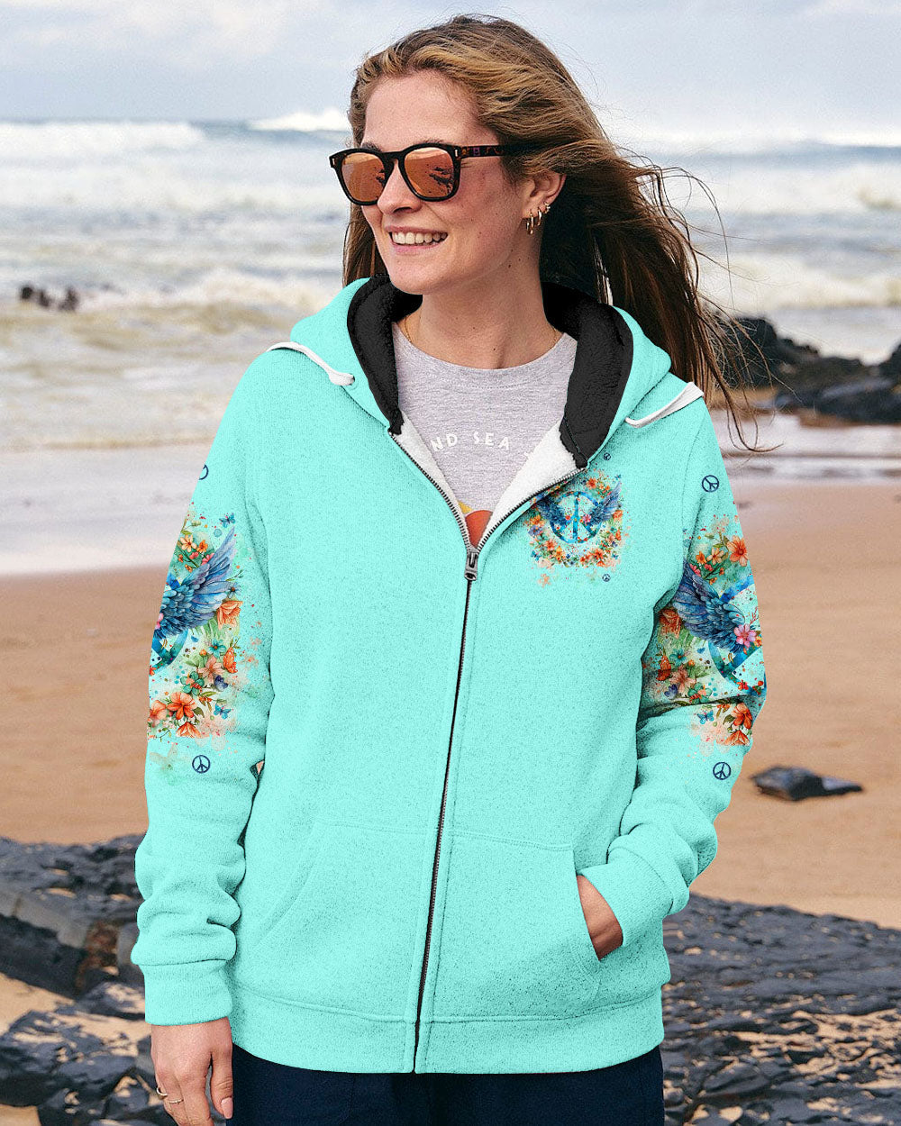 I Believe There Are Angels Among Us Floral Peace Sign Wings AOP Shirts _4_ CVu6M