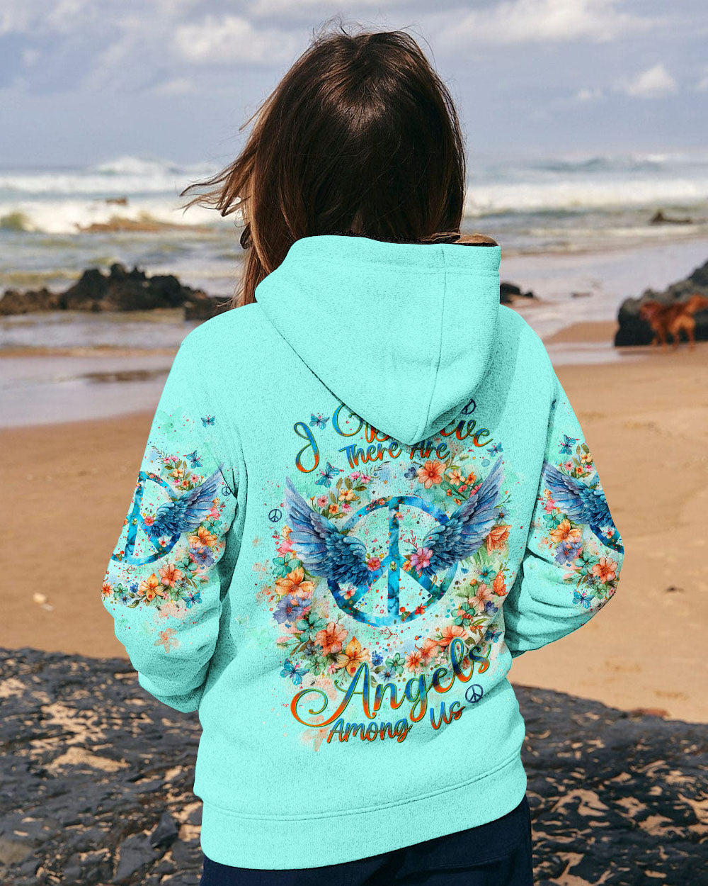 I Believe There Are Angels Among Us Floral Peace Sign Wings AOP Shirts _9_ bUm8n