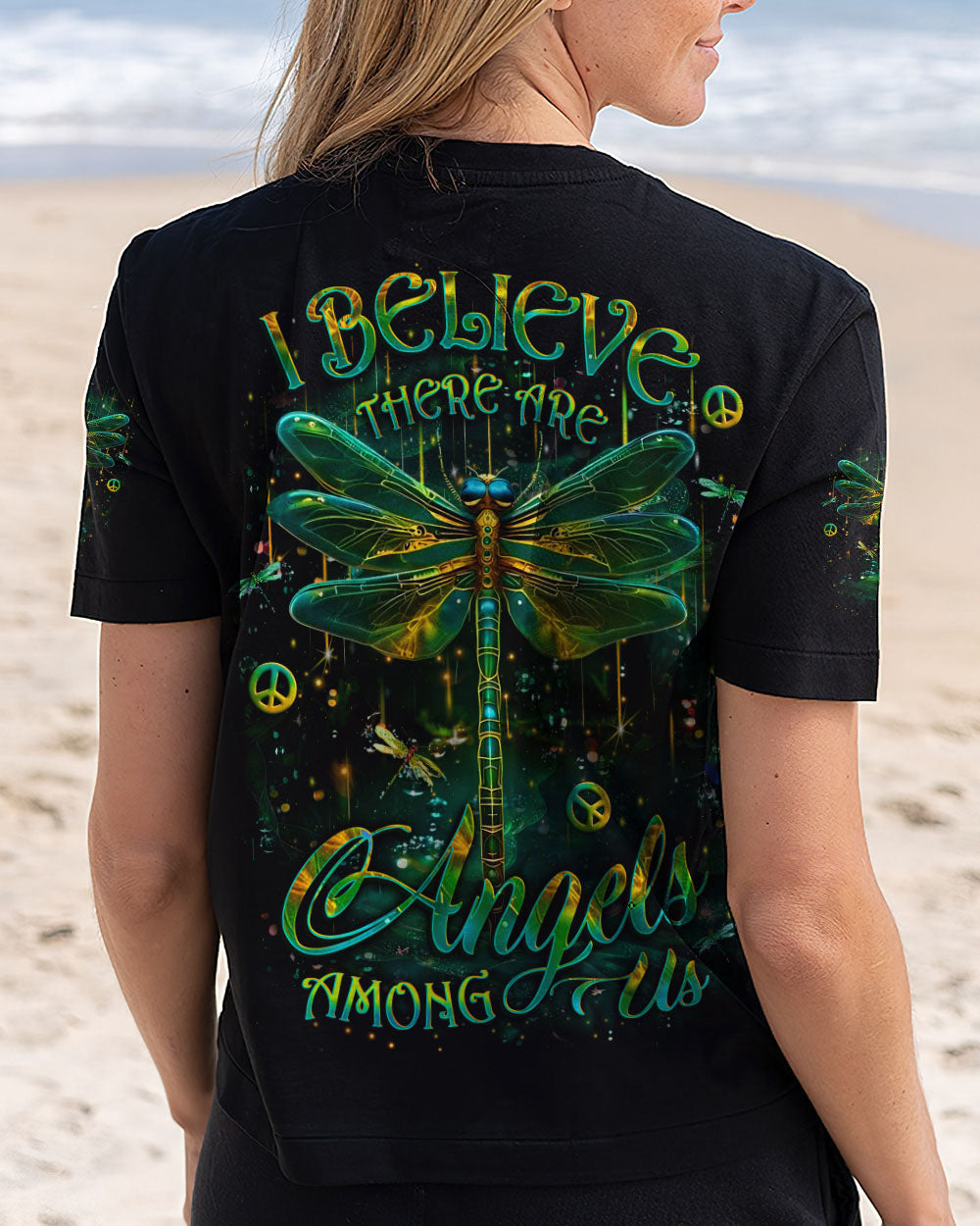 I Believe There Are Angels Among Us Green Dragonfly Peace Symbols AOP Shirts _12_ NnkI0