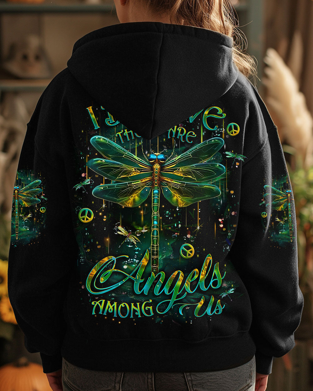 I Believe There Are Angels Among Us Green Dragonfly Peace Symbols AOP Shirts _8_ NOE8X