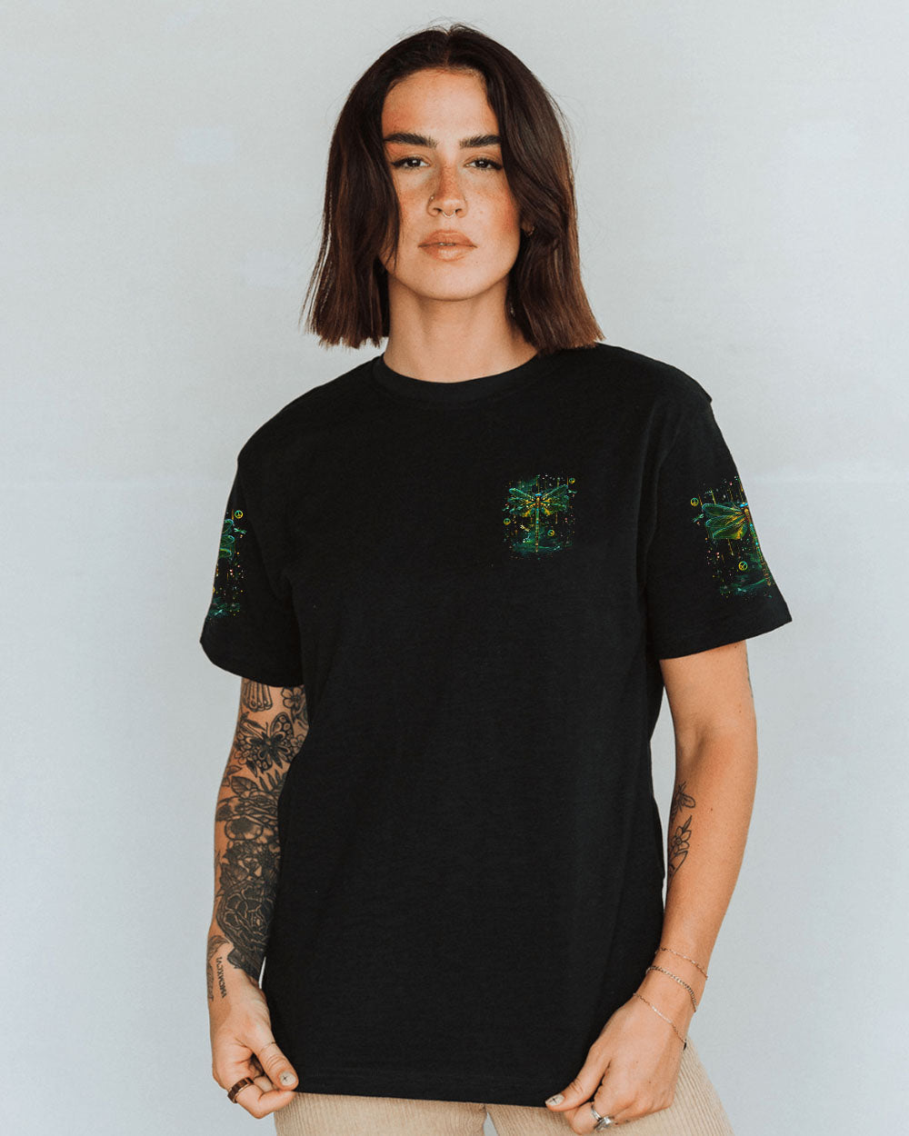 I Believe There Are Angels Among Us Green Dragonfly Peace Symbols AOP Shirts _9_ 4ztWe