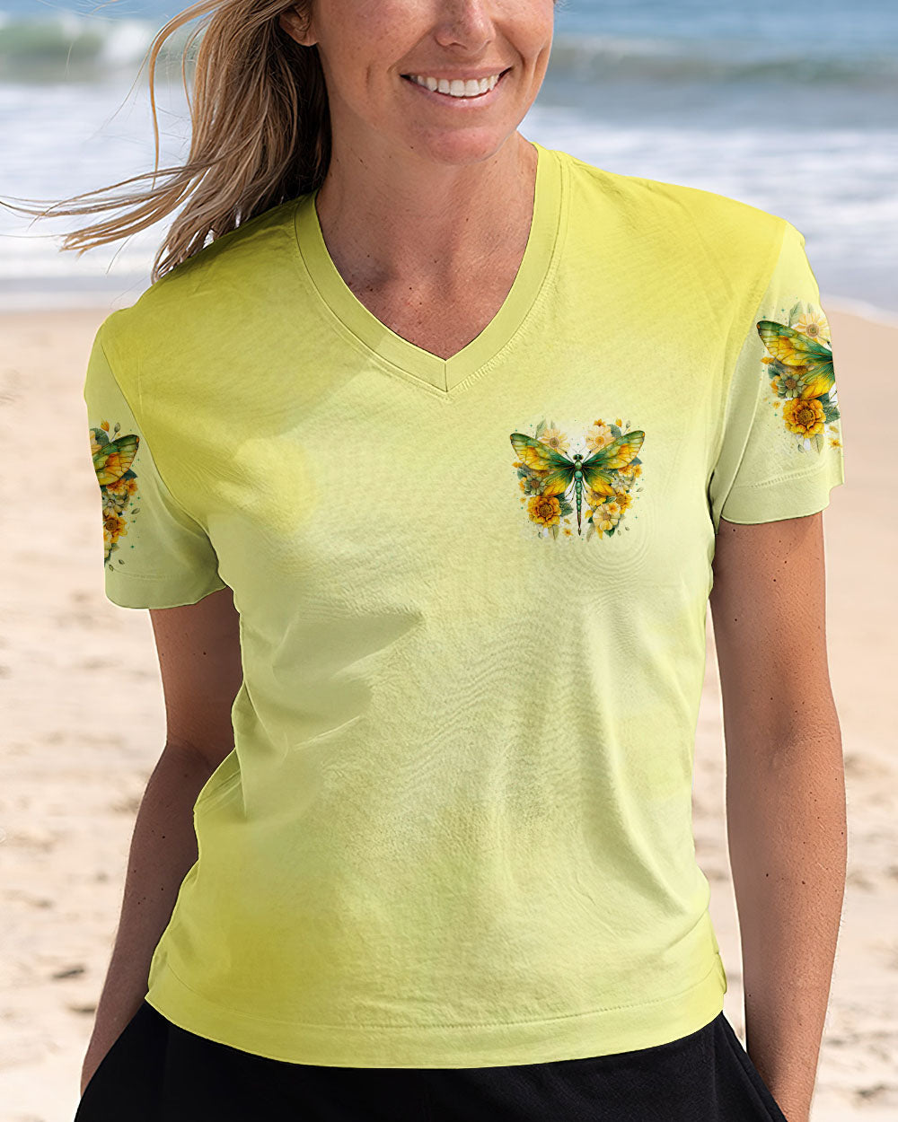 I Believe There Are Angels Among Us Green Dragonfly and Sunflower Design AOP Shirts _11_ D0JyI