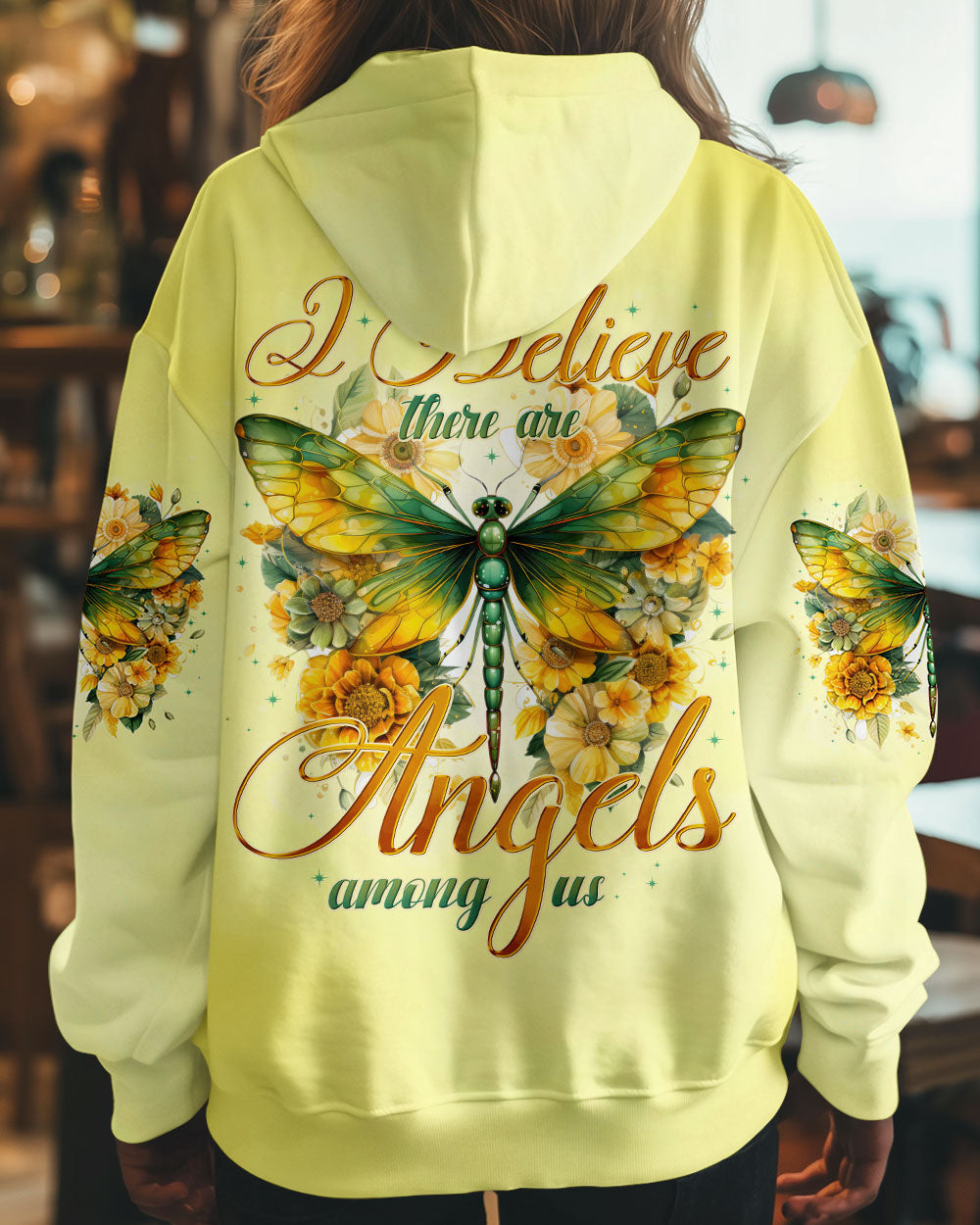 I Believe There Are Angels Among Us Green Dragonfly and Sunflower Design AOP Shirts _1_ 3b6LJ