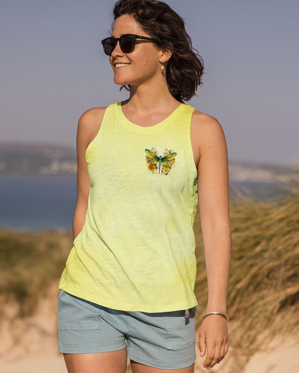 I Believe There Are Angels Among Us Green Dragonfly and Sunflower Design AOP Shirts _6_ CUq1u