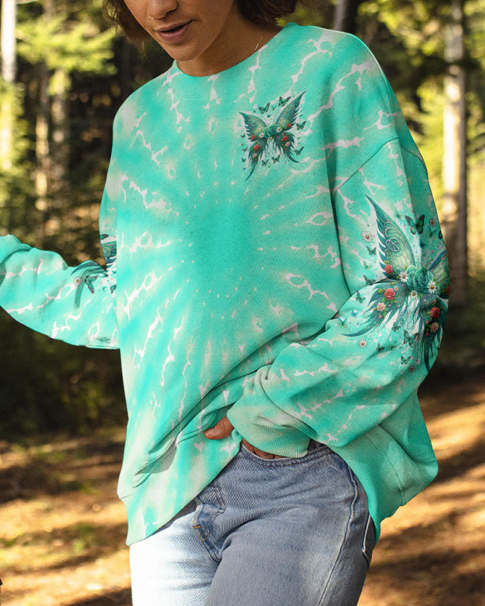 I Believe There Are Angels Among Us Green Rose Butterfly Tie Dye AOP Shirts _2_ 79Lvc