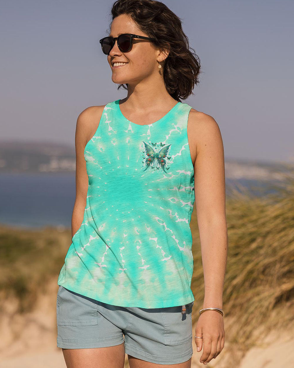 I Believe There Are Angels Among Us Green Rose Butterfly Tie Dye AOP Shirts _6_ 0pINu