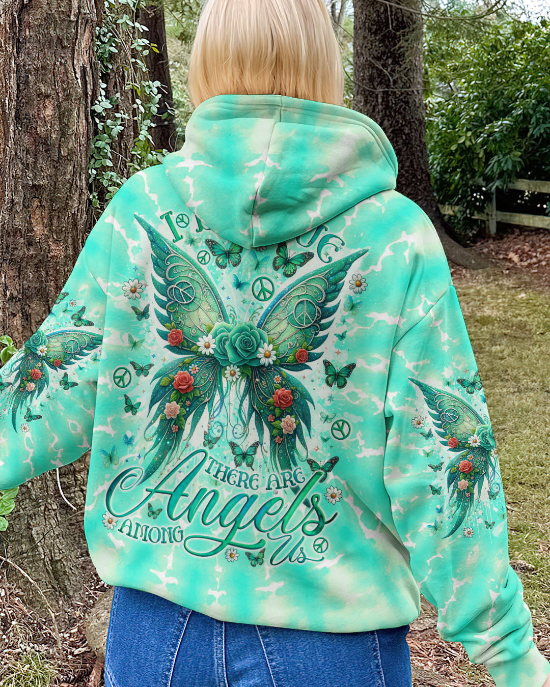 I Believe There Are Angels Among Us Green Rose Butterfly Tie Dye AOP Shirts _8_ tBd4S