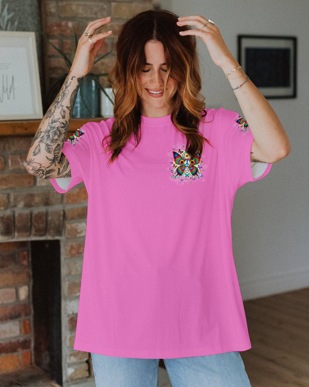 I Believe There Are Angels Among Us Hippie Butterfly and Peace Sign AOP Shirts _10_ 5LQvs