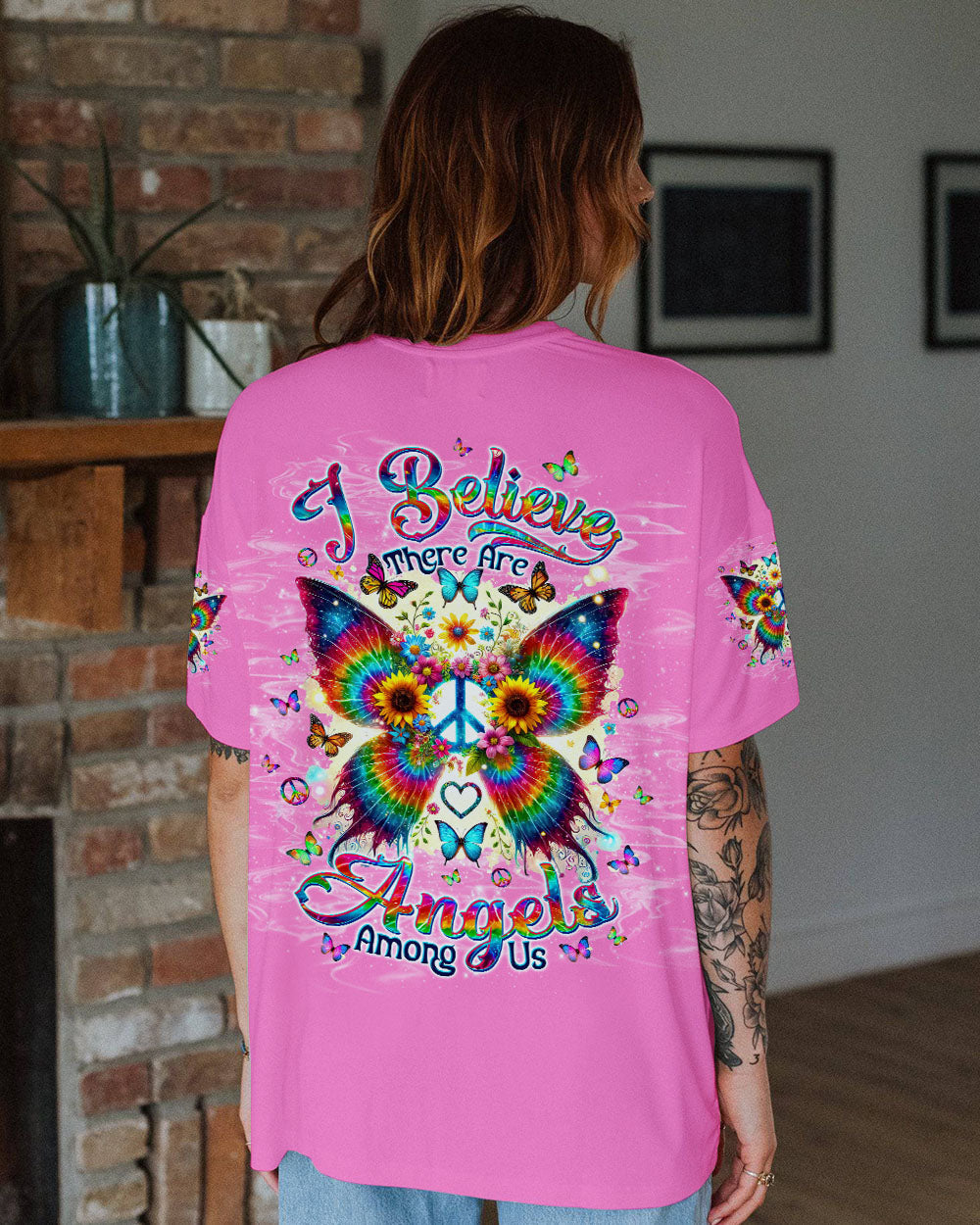 I Believe There Are Angels Among Us Hippie Butterfly and Peace Sign AOP Shirts _11_ UpPnb