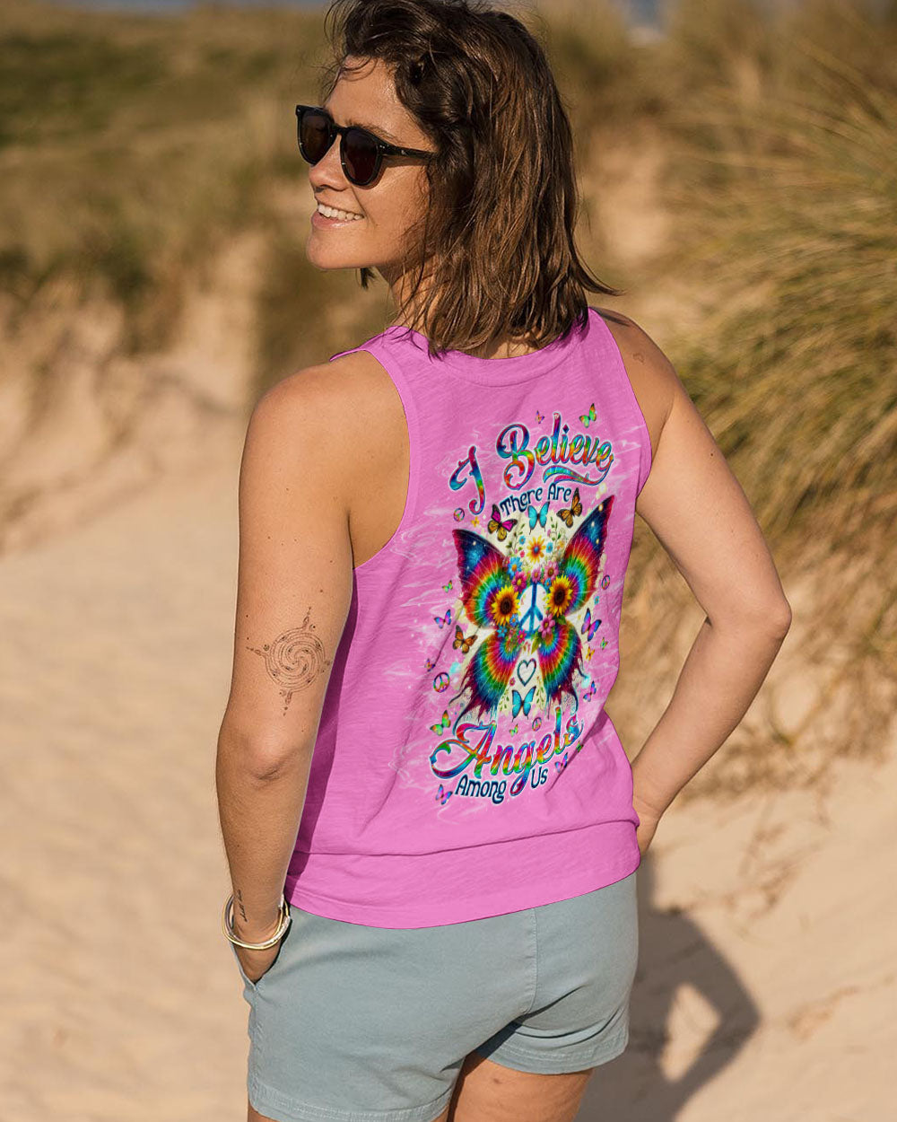 I Believe There Are Angels Among Us Hippie Butterfly and Peace Sign AOP Shirts _7_ jA2sf