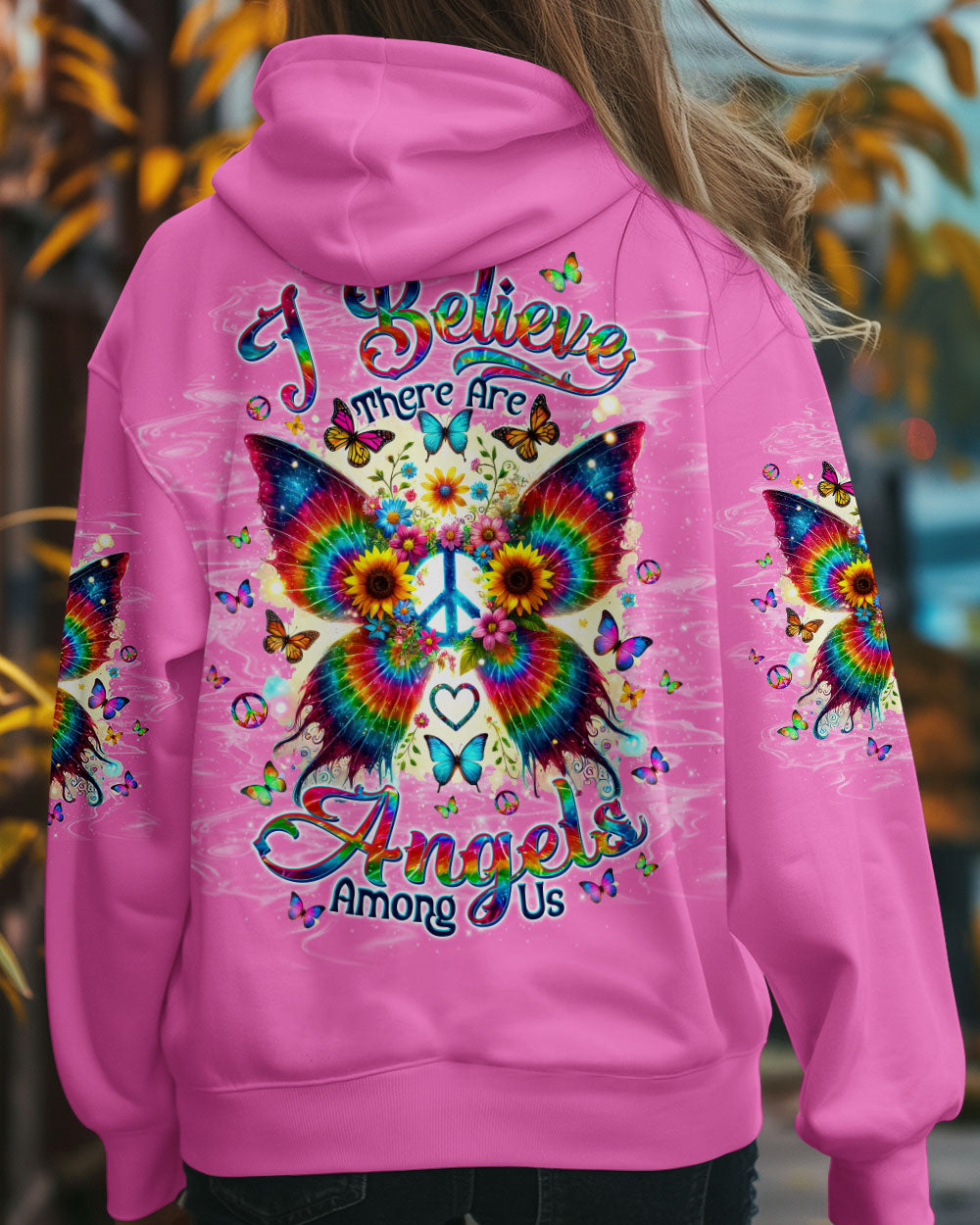 I Believe There Are Angels Among Us Hippie Butterfly and Peace Sign AOP Shirts _8_ dJ1yM