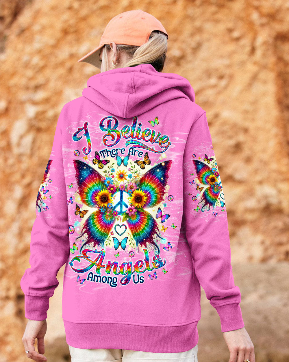 I Believe There Are Angels Among Us Hippie Butterfly and Peace Sign AOP Shirts _9_ SqBCo