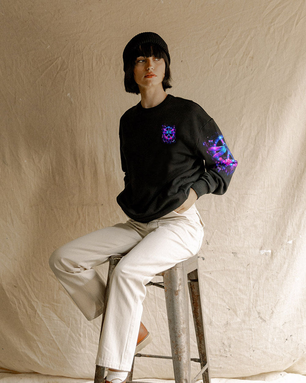 I Believe There Are Angels Among Us Neon Dragonfly Floral Peace Sign AOP Shirts _2_ D9jWX