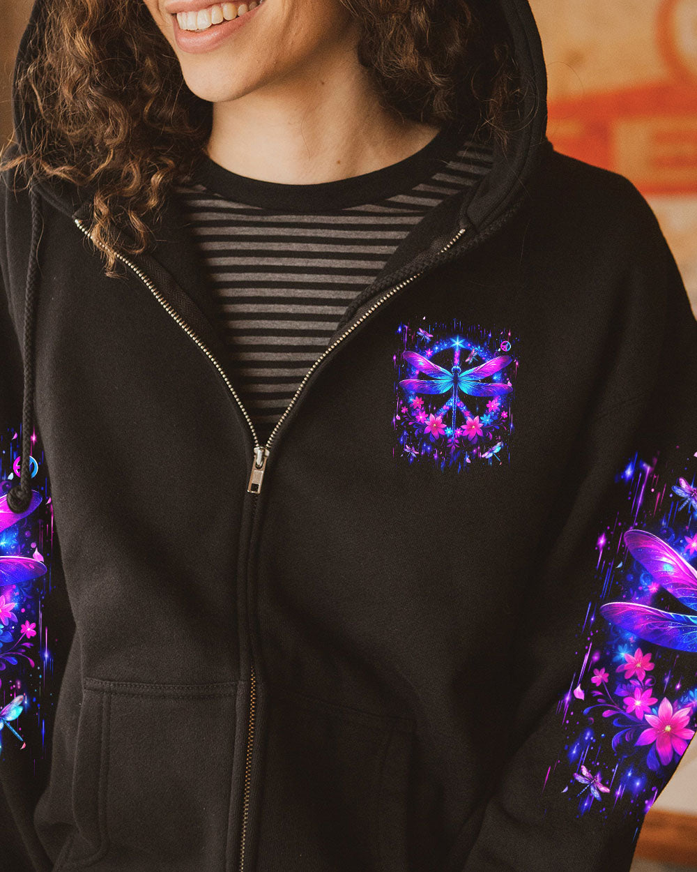 I Believe There Are Angels Among Us Neon Dragonfly Floral Peace Sign AOP Shirts _4_ RsoFe