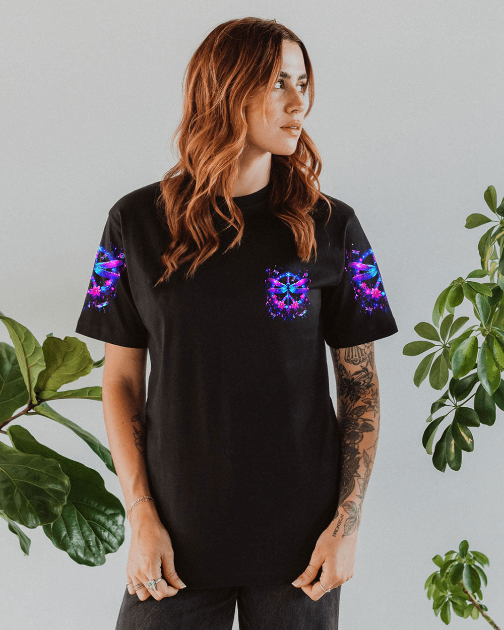 I Believe There Are Angels Among Us Neon Dragonfly Floral Peace Sign AOP Shirts _9_ gSDaN