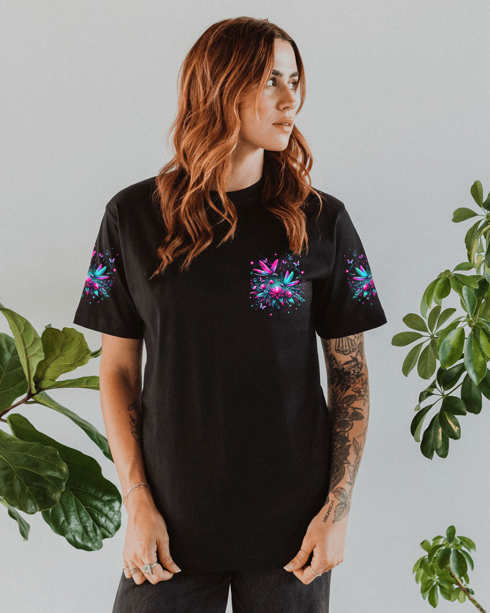 I Believe There Are Angels Among Us Neon Dragonfly and Lotus Peaceful Nature AOP Shirts _11_ Pml5Y