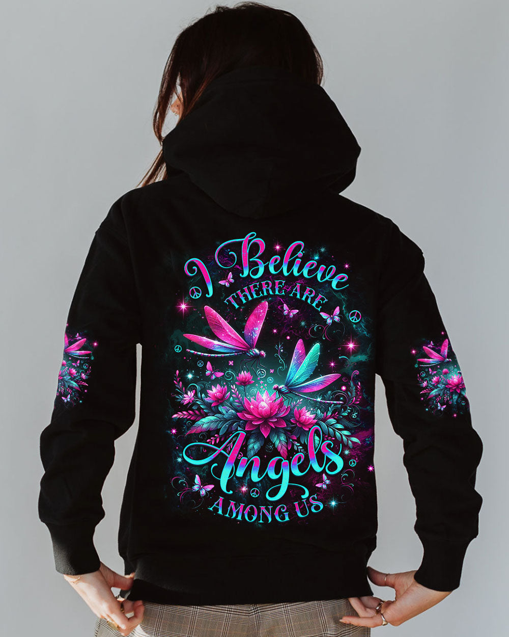 I Believe There Are Angels Among Us Neon Dragonfly and Lotus Peaceful Nature AOP Shirts _3_ 89XIw