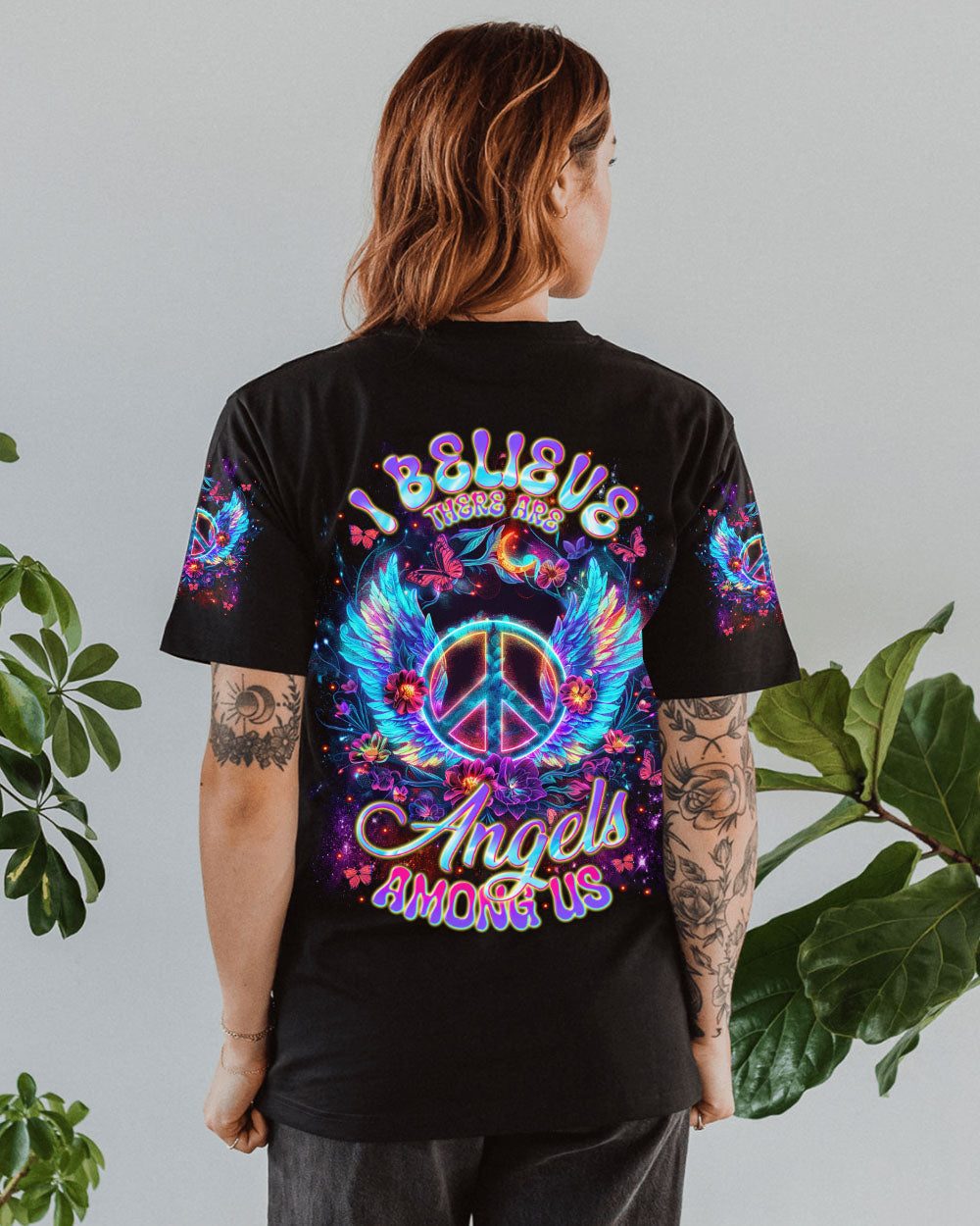 I Believe There Are Angels Among Us Neon Peace Sign Angel AOP Shirts _10_ 7GLpI