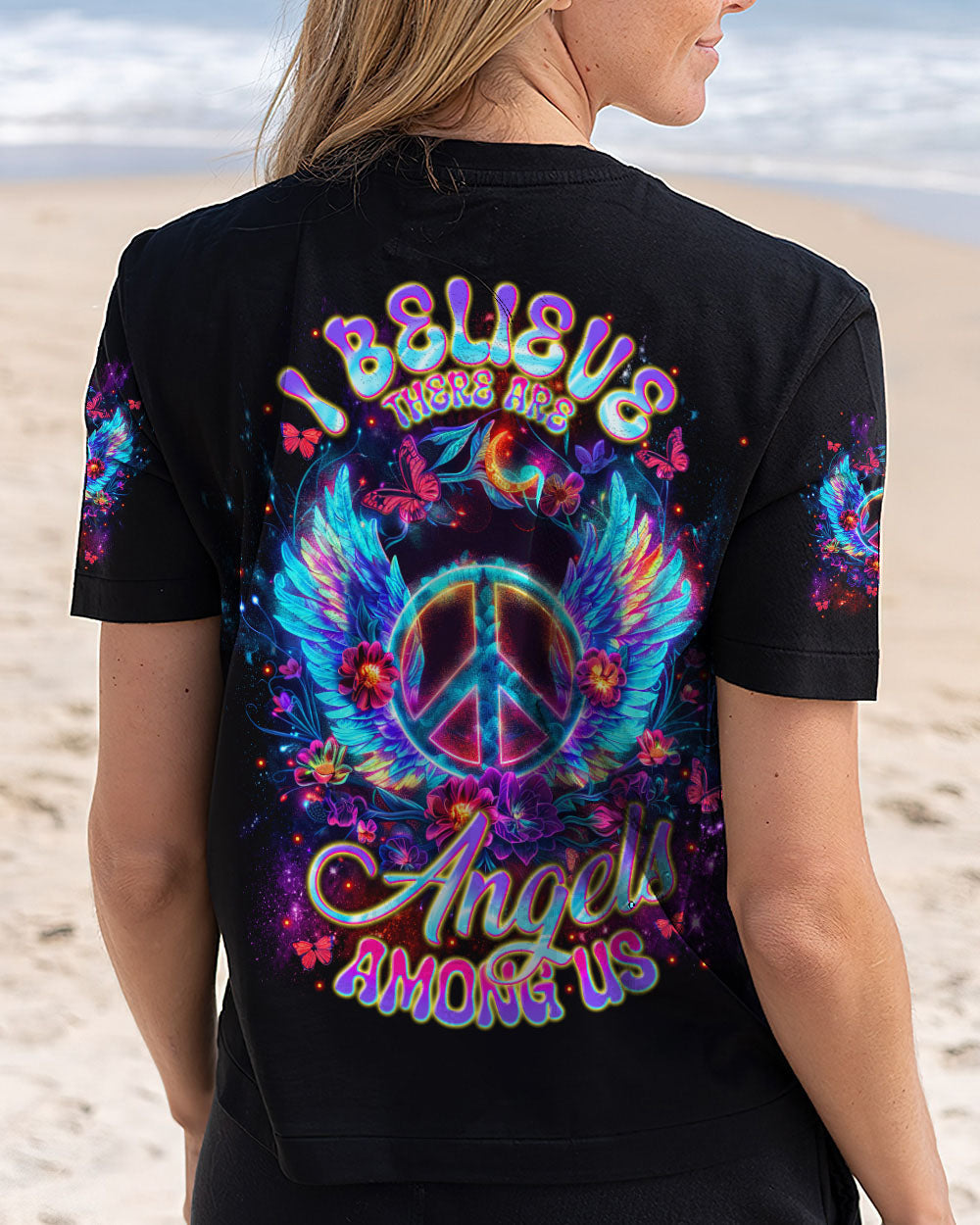 I Believe There Are Angels Among Us Neon Peace Sign Angel AOP Shirts _12_ AQTA9