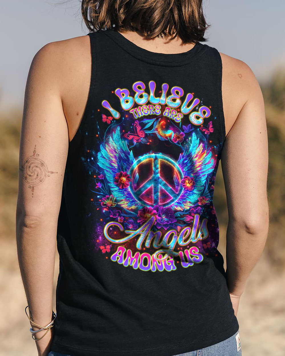 I Believe There Are Angels Among Us Neon Peace Sign Angel AOP Shirts _7_ tqrf9