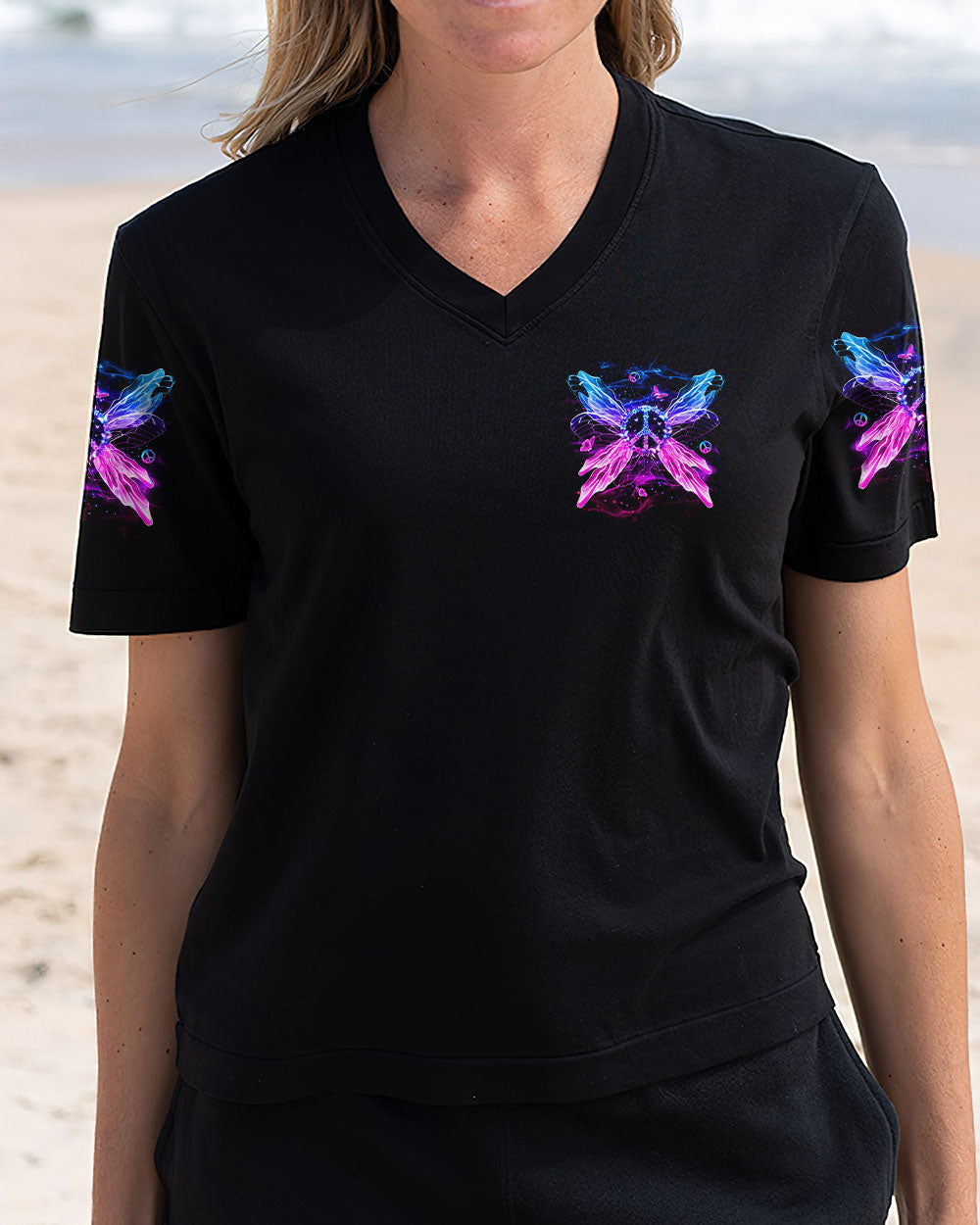 I Believe There Are Angels Among Us Neon Peace Sign with Wings Graphic AOP Shirts _2_ d9e29
