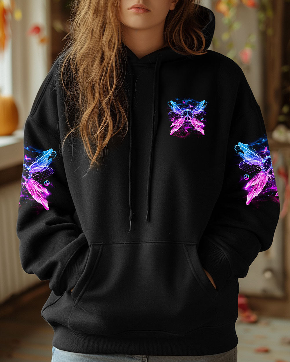 I Believe There Are Angels Among Us Neon Peace Sign with Wings Graphic AOP Shirts _4_ krLfC