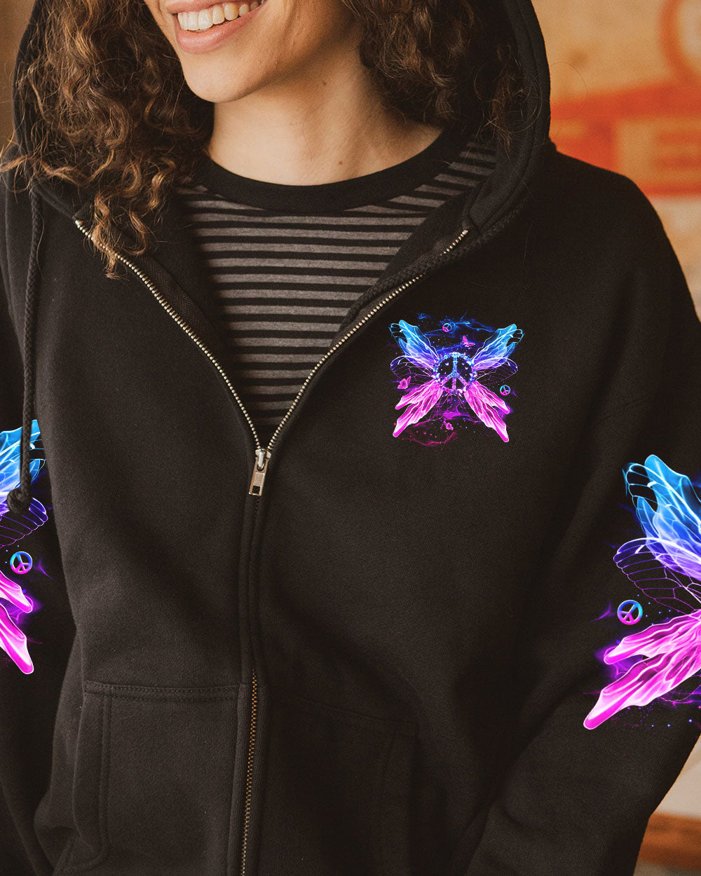 I Believe There Are Angels Among Us Neon Peace Sign with Wings Graphic AOP Shirts _8_ FkxIY