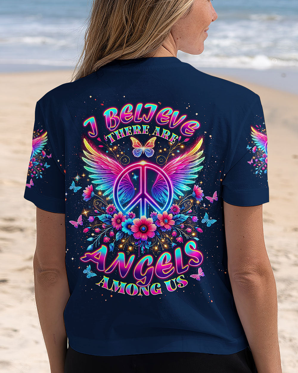 I Believe There Are Angels Among Us Neon Peace Wing Floral AOP Shirts _13_ nx26s