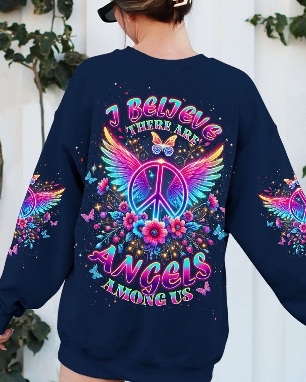 I Believe There Are Angels Among Us Neon Peace Wing Floral AOP Shirts _3_ RBR1y