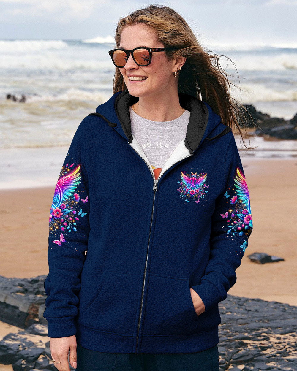 I Believe There Are Angels Among Us Neon Peace Wing Floral AOP Shirts _4_ qF3z7