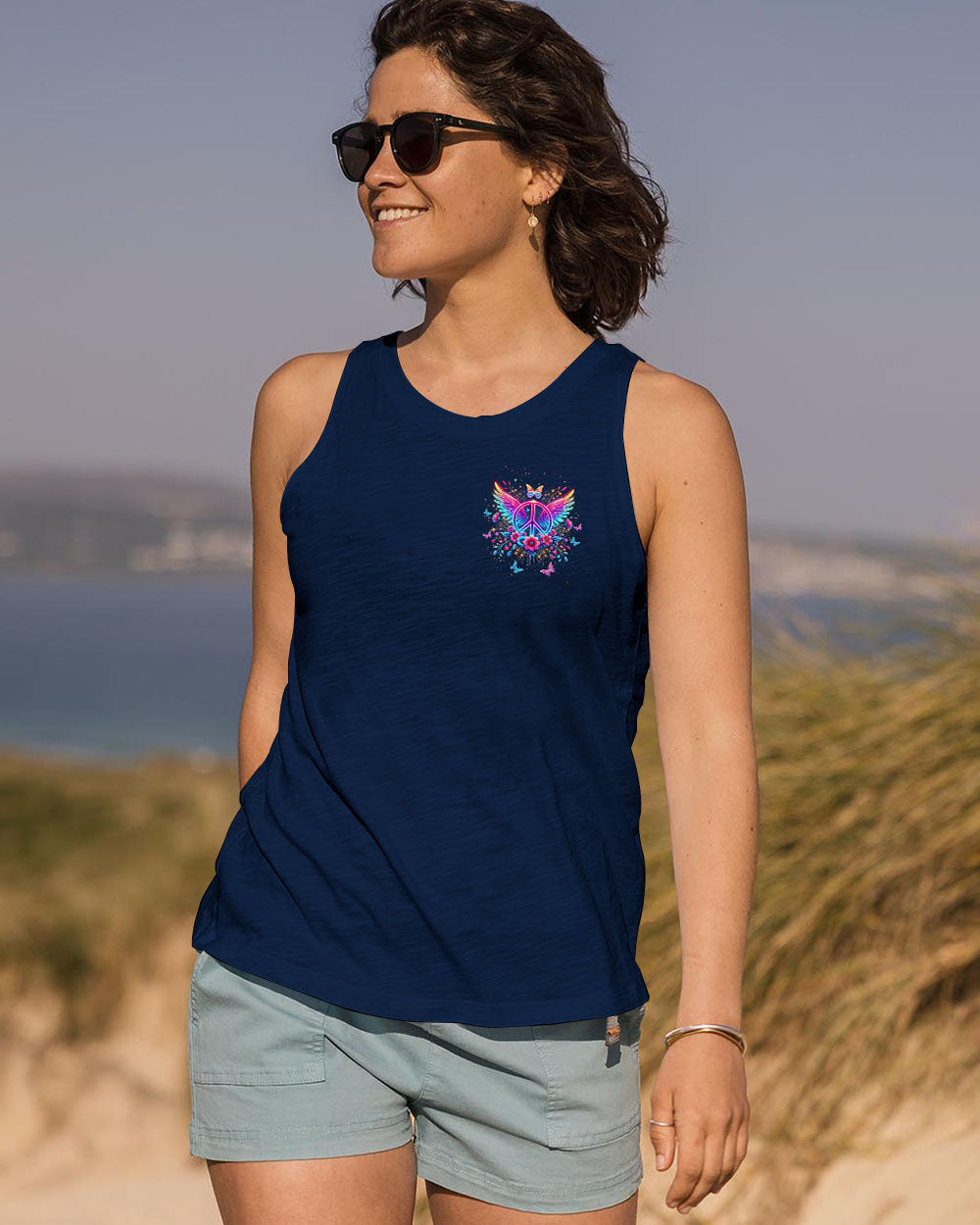 I Believe There Are Angels Among Us Neon Peace Wing Floral AOP Shirts _6_ izJDF