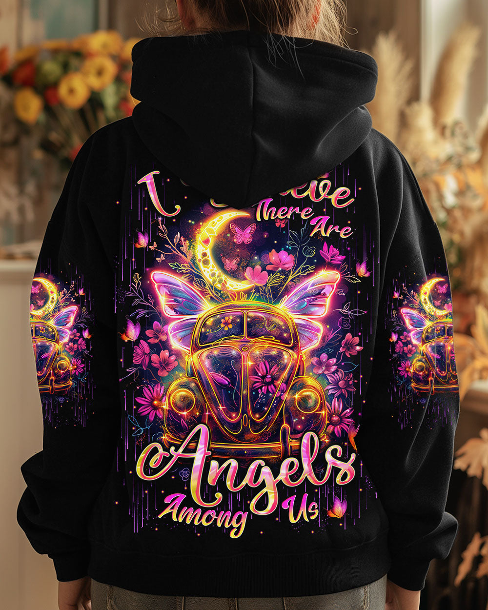 I Believe There Are Angels Among Us Neon VW Butterfly Hippie Van AOP Shirts _12_ OehYE