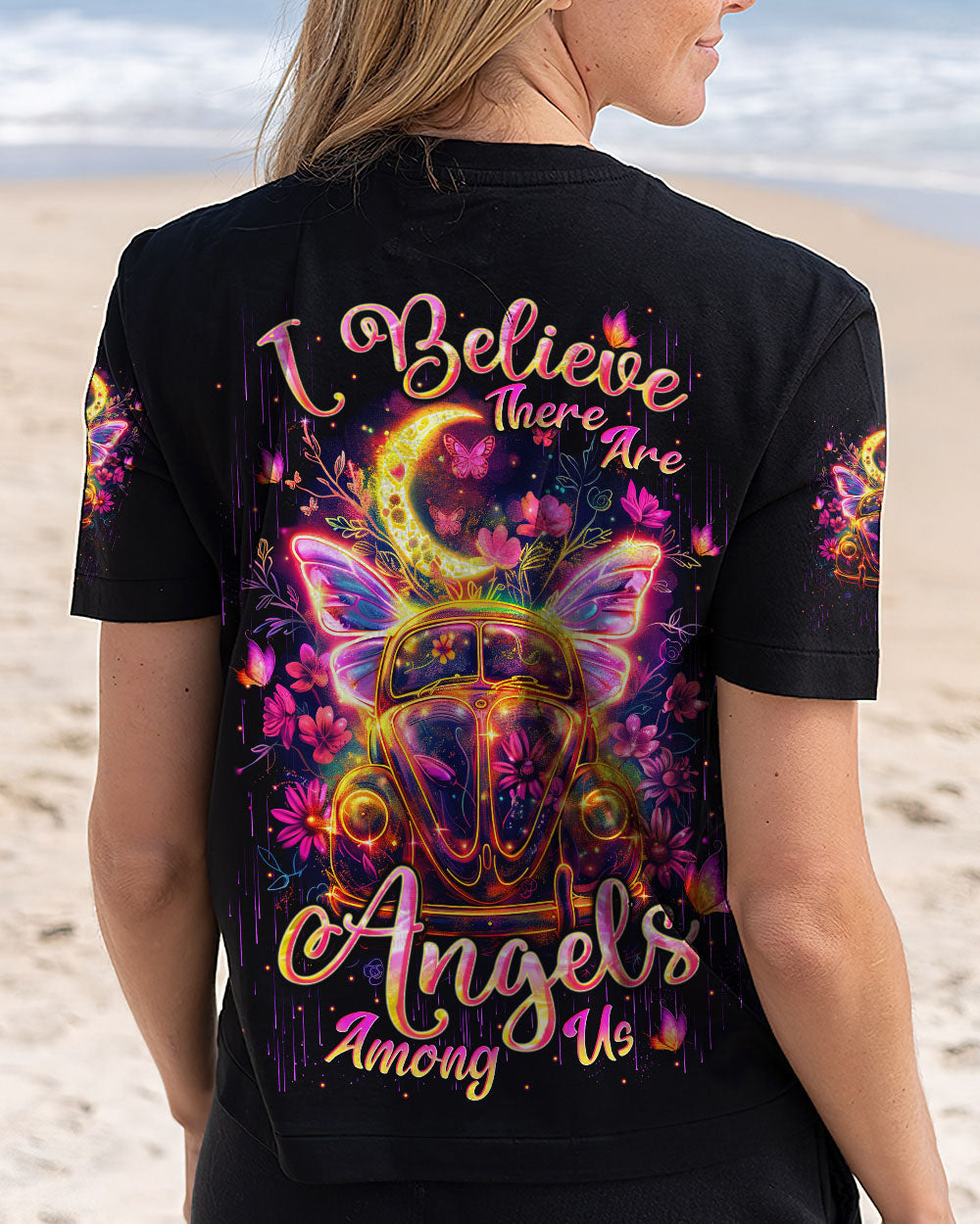 I Believe There Are Angels Among Us Neon VW Butterfly Hippie Van AOP Shirts _3_ LiL8f