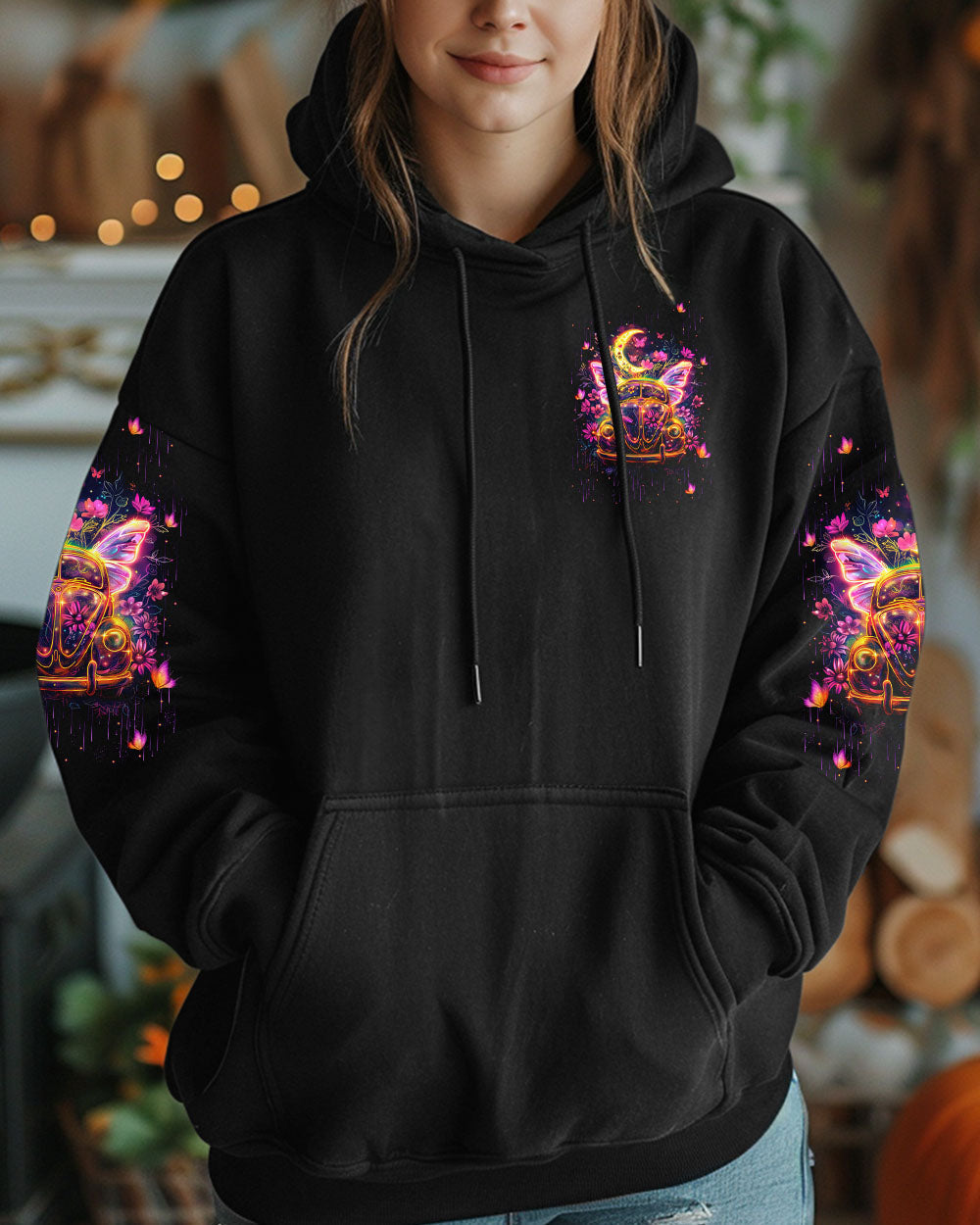 I Believe There Are Angels Among Us Neon VW Butterfly Hippie Van AOP Shirts _4_ QshwV