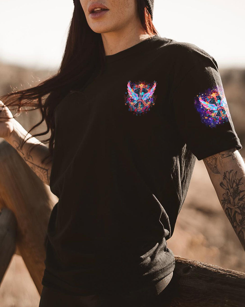 I Believe There Are Angels Among Us Neon Wings and Peace Sign AOP Shirts _10_ 9xLyQ