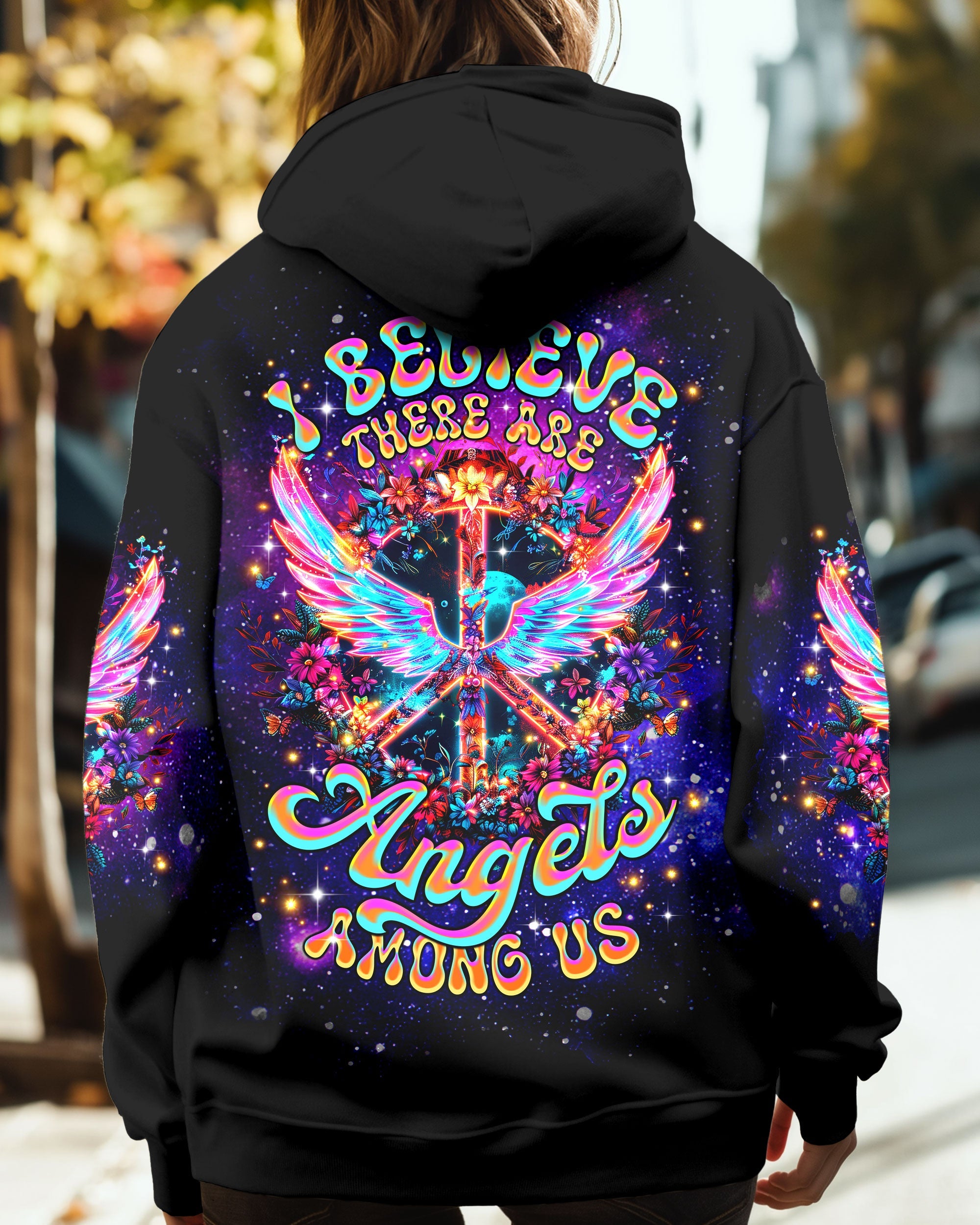 I Believe There Are Angels Among Us Neon Wings and Peace Sign AOP Shirts _1_ yoxnk