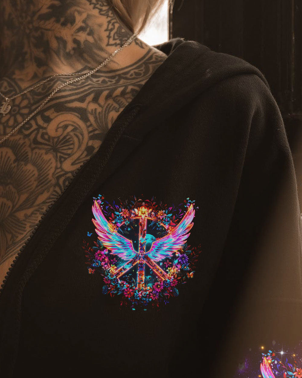 I Believe There Are Angels Among Us Neon Wings and Peace Sign AOP Shirts _4_ zloQz