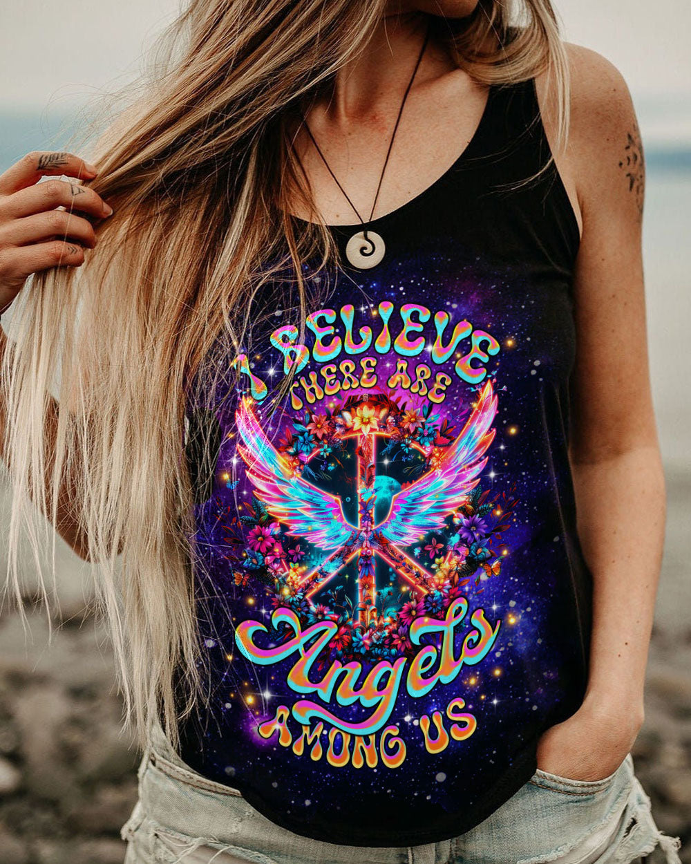 I Believe There Are Angels Among Us Neon Wings and Peace Sign AOP Shirts _5_ 38rbU