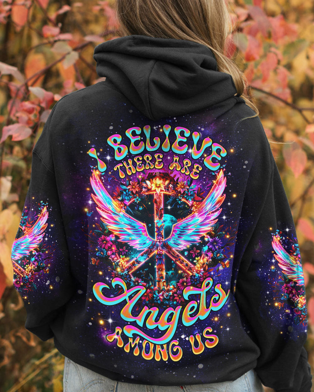 I Believe There Are Angels Among Us Neon Wings and Peace Sign AOP Shirts _8_ ytHXW