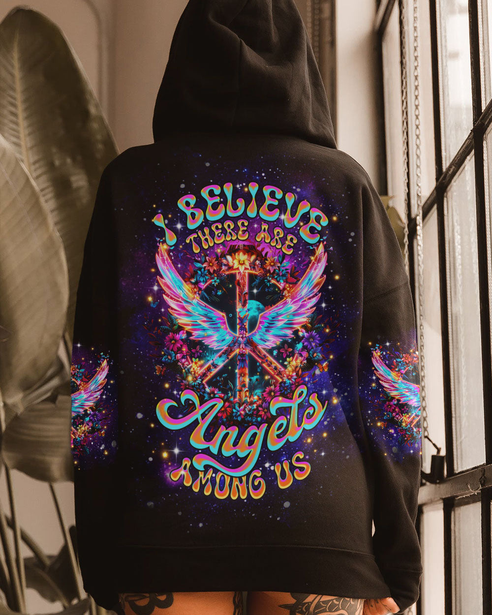 I Believe There Are Angels Among Us Neon Wings and Peace Sign AOP Shirts _9_ PX9vS