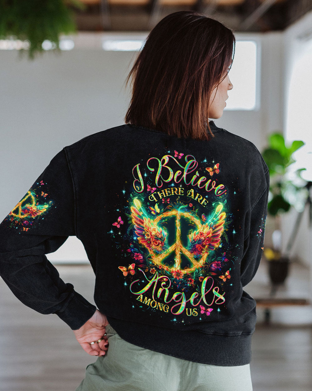 I Believe There Are Angels Among Us Peace Sign Wings Graphic AOP Shirts _3_ Jx02N