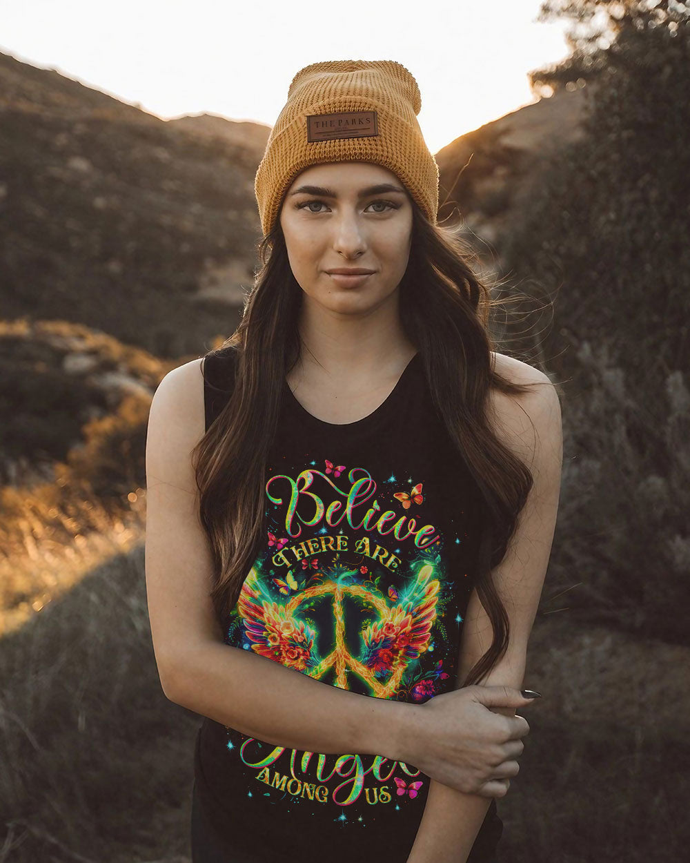 I Believe There Are Angels Among Us Peace Sign Wings Graphic AOP Shirts _5_ HtD1j