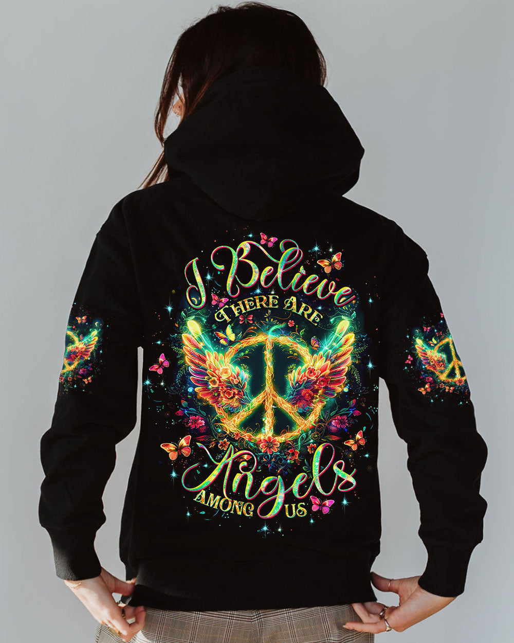 I Believe There Are Angels Among Us Peace Sign Wings Graphic AOP Shirts _8_ vOwFm