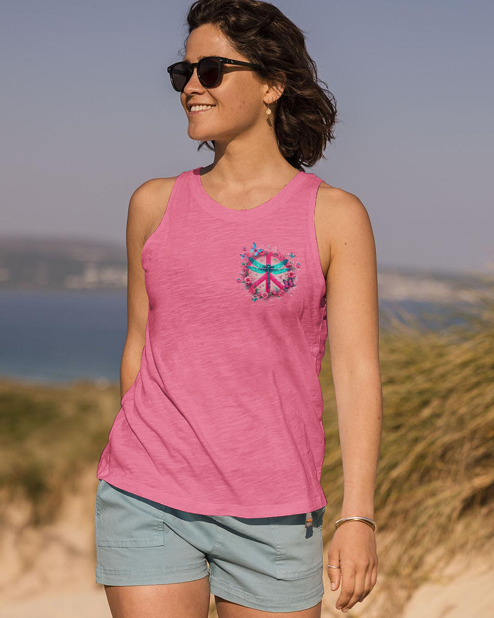 I Believe There Are Angels Among Us Peace Sign and Dragonfly Graphic Tee for Women AOP Shirts _12_ ryEvI
