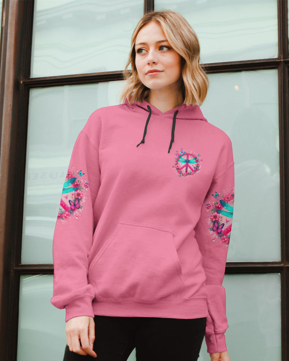 I Believe There Are Angels Among Us Peace Sign and Dragonfly Graphic Tee for Women AOP Shirts _6_ gOLnb