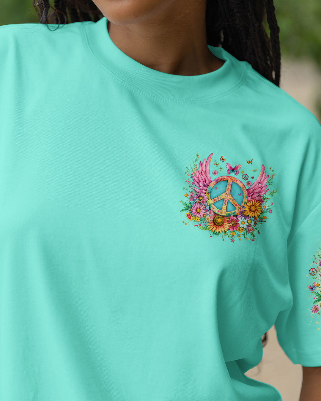 I Believe There Are Angels Among Us Peace Symbol and Flower Design for Women AOP Shirts _2_ 3O2sE
