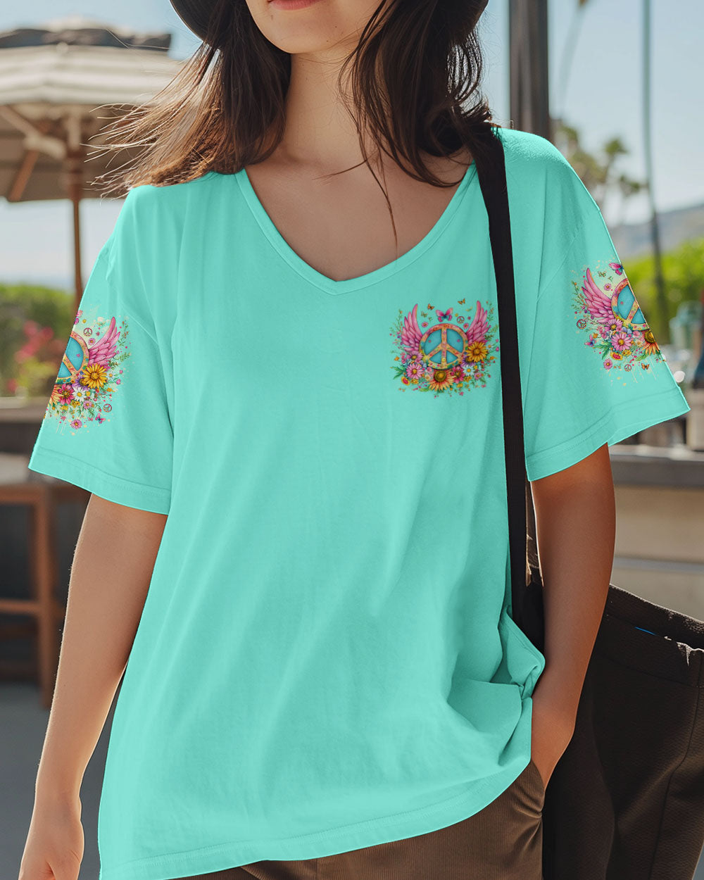 I Believe There Are Angels Among Us Peace Symbol and Flower Design for Women AOP Shirts _4_ T4e8D