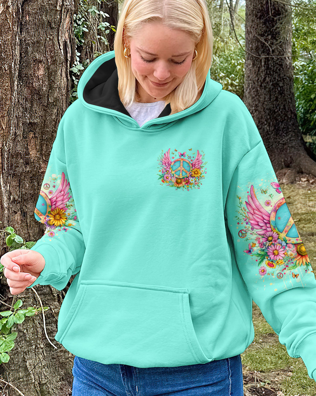 I Believe There Are Angels Among Us Peace Symbol and Flower Design for Women AOP Shirts _6_ sQ6Wo