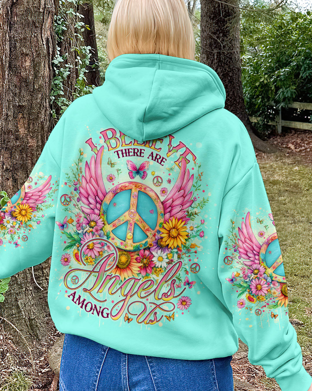 I Believe There Are Angels Among Us Peace Symbol and Flower Design for Women AOP Shirts _7_ hJMn7