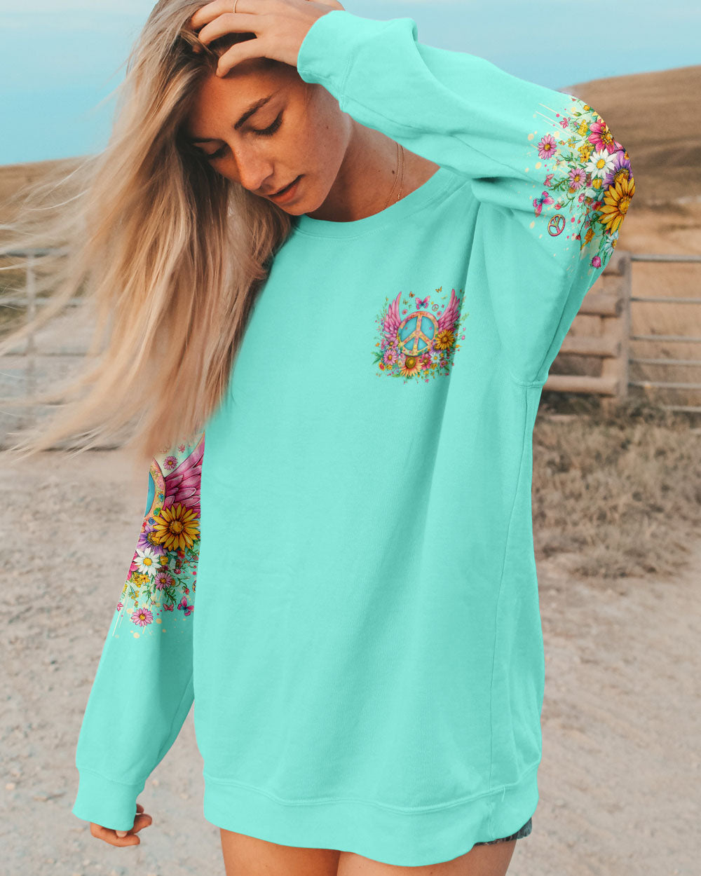 I Believe There Are Angels Among Us Peace Symbol and Flower Design for Women AOP Shirts _8_ h71yc
